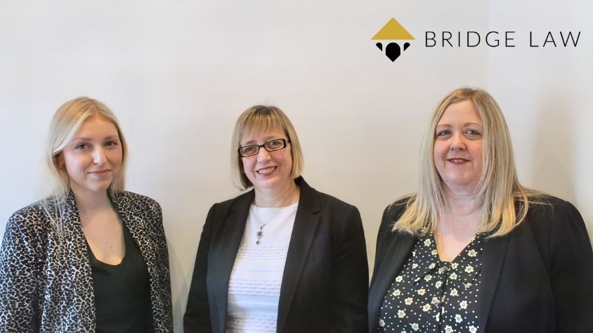 Photo of Bridge Law Holmfirth's family law team. Lucy Butler (left), Jill Walker (middle) and Carol-Anne Baker (right)