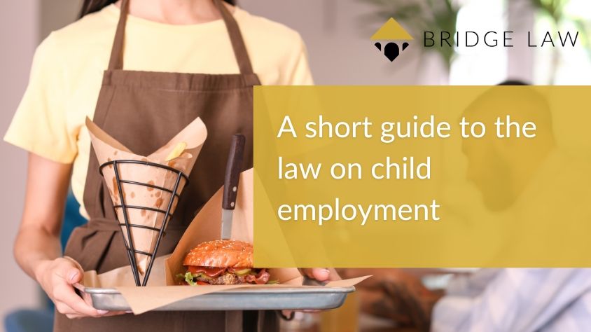 Bridge Law Blog header image of young waitress with text "a short guide to the law on child employment"